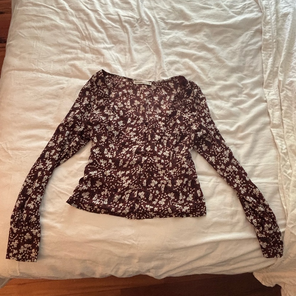 Abercrombie & Fitch Floral Blouse - Burgundy and White